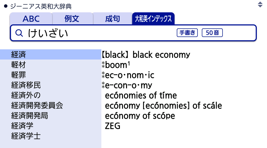調べたい日本語「経済」を入力。