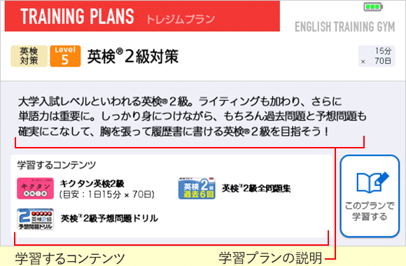 学習するコンテンツや内容を提示。