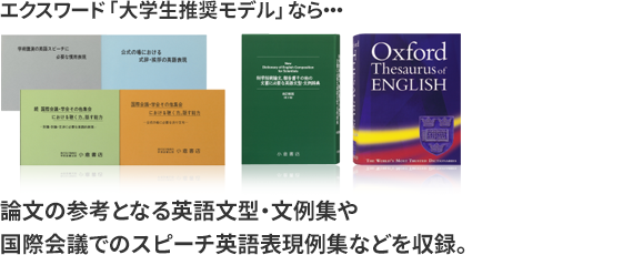 論文の参考となる英語文型・文例集や国際会議でのスピーチ英語表現例集などを収録。